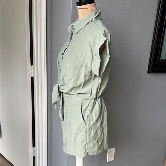 She + Sky Sage Green Button-Up Romper - Picture 2 of 6